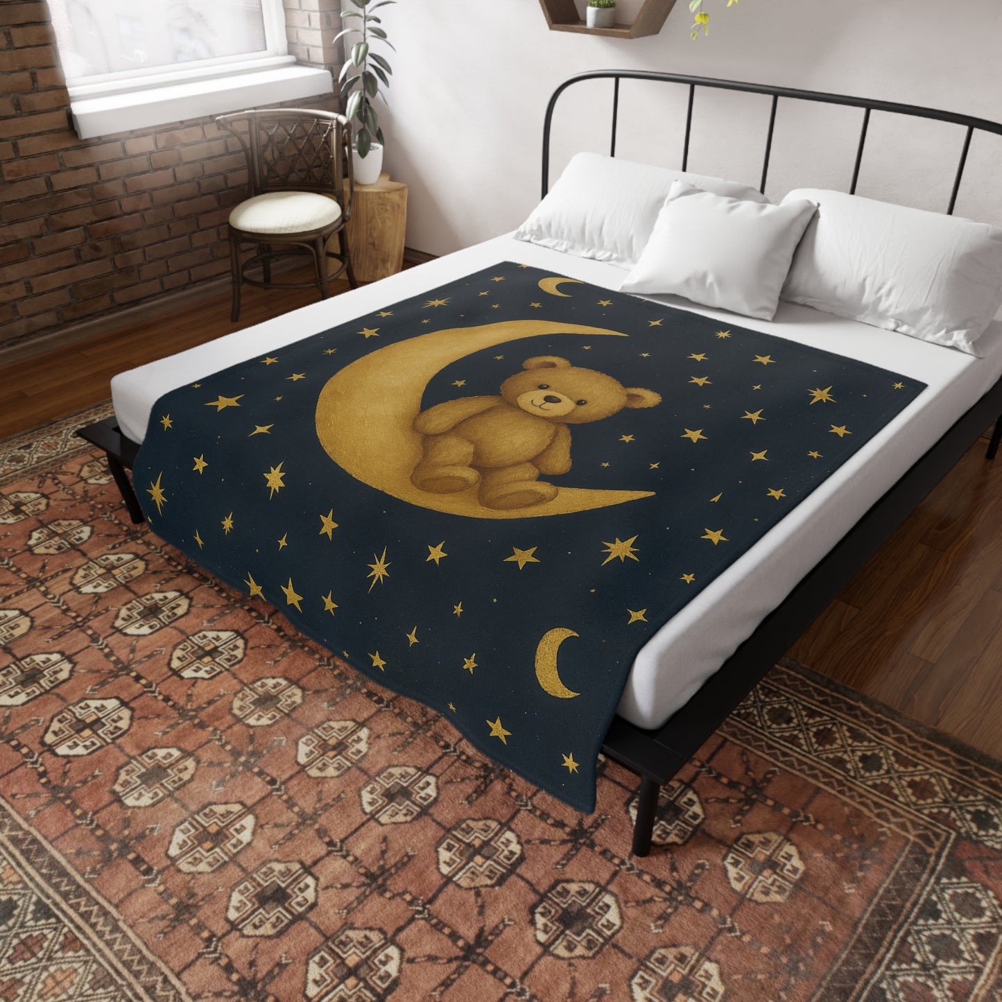 To the Moon Velveteen Plush Blanket — Celestial Dreams-Cozy Starry Night Baby Throw