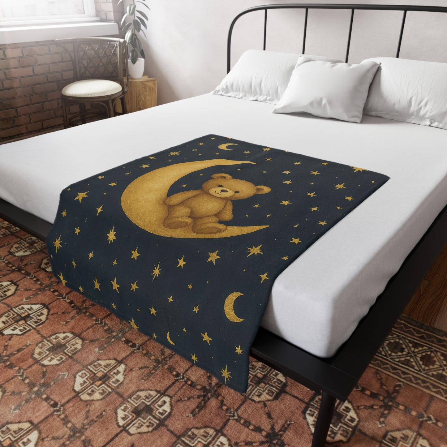 To the Moon Velveteen Plush Blanket — Celestial Dreams-Cozy Starry Night Baby Throw