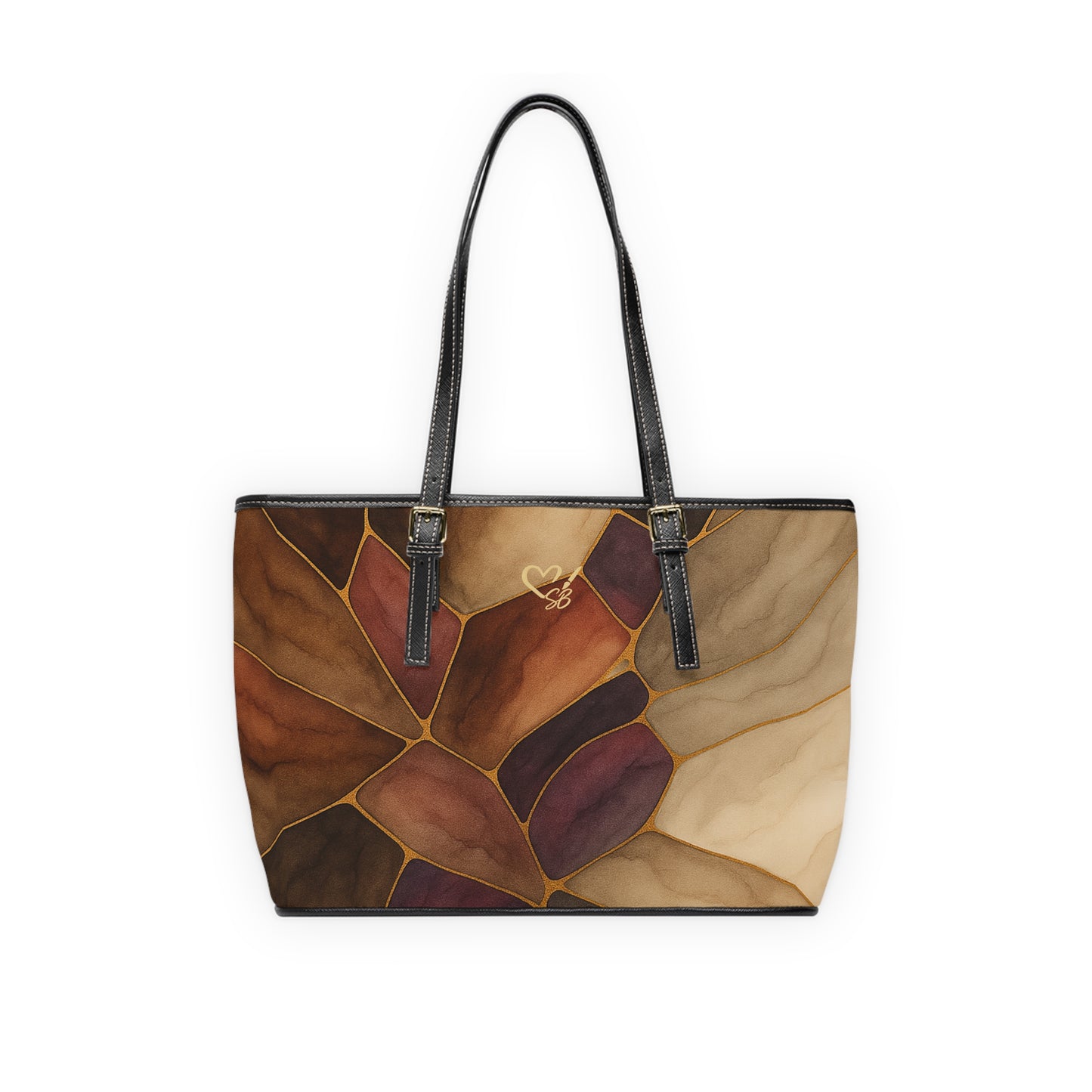 Autumn-2025 Artisan Luxe Collection- PU Leather Shoulder Bag — Warm Brown Stained-Glass Tote