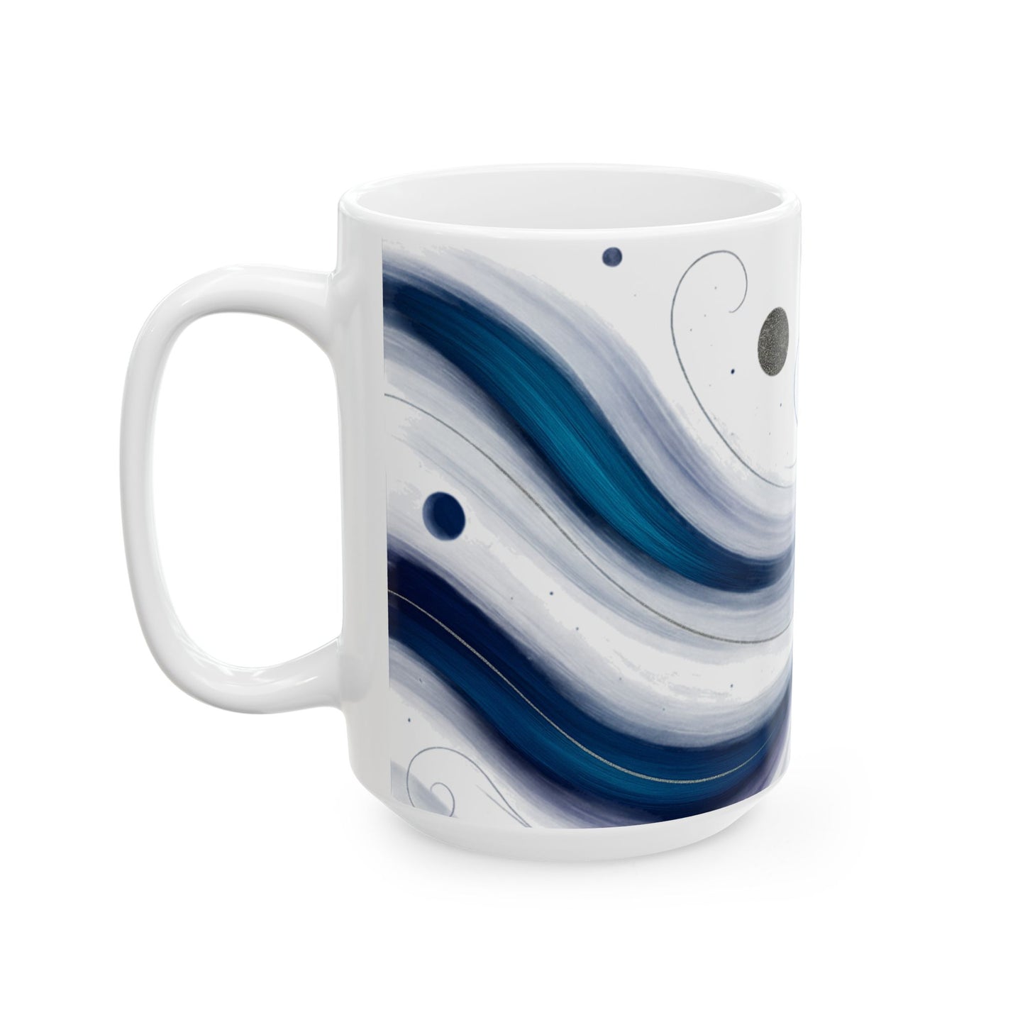 Blue Swirl 2-Soulful Collection- Ceramic Mug — Blue Wave Brushstroke Design (11oz, 15oz)