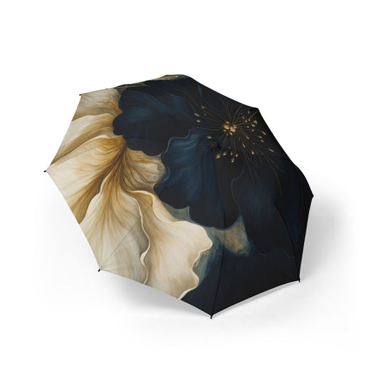 Stella- 2025 -Artisan Luxe Collection-Foldable Floral Umbrella — Semi‑Automatic Compact Rain Parasol with Large Cream & Blue Bloom Design