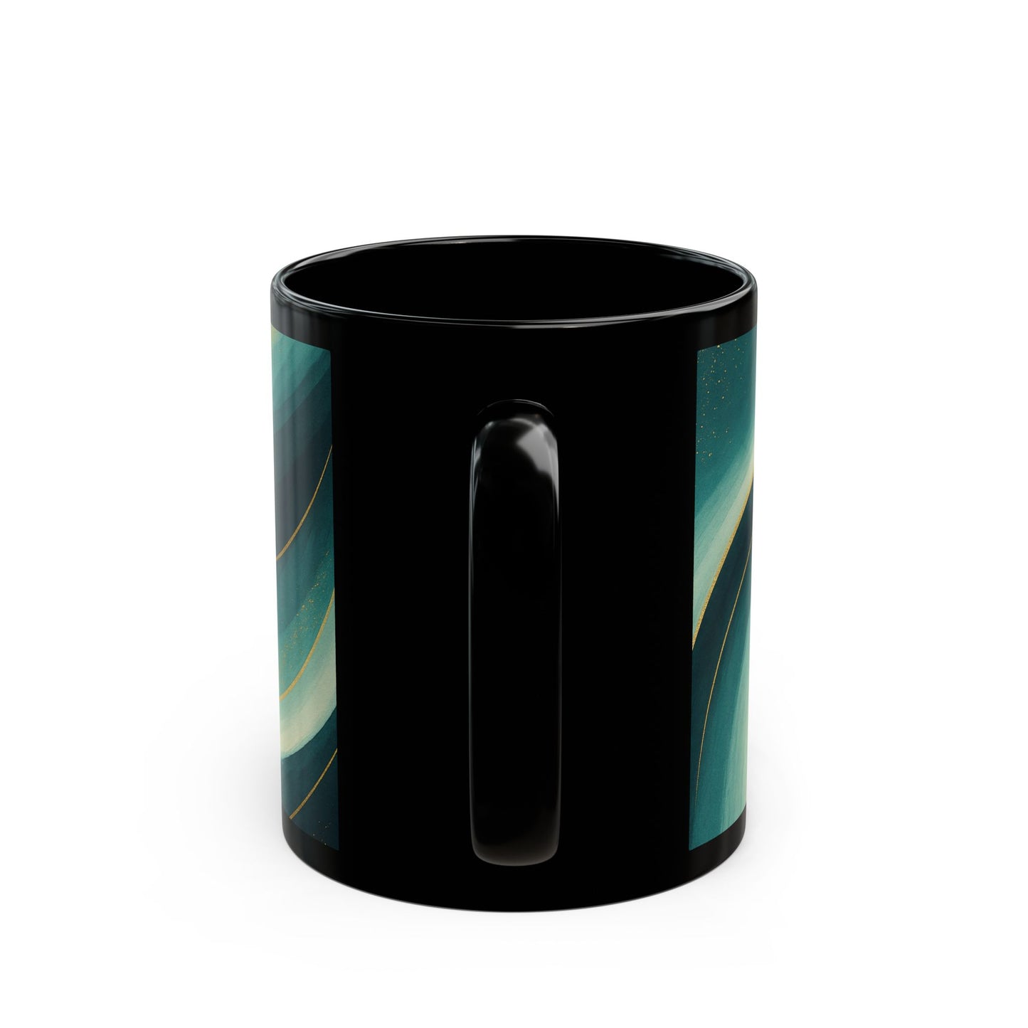 Teal & Gold Abstract Swirl Black Coffee Mug- Soulful Collection (11oz, 15oz)