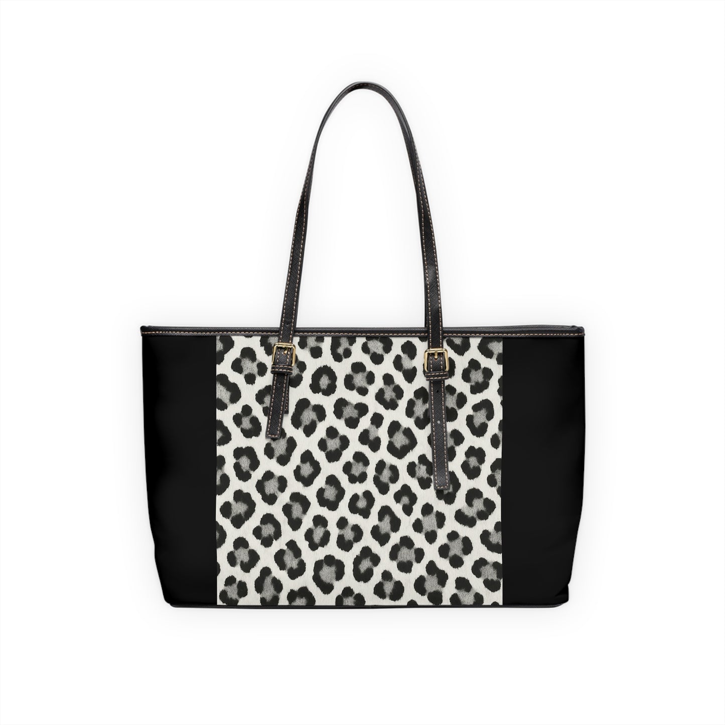 Snow Leopard and Black -PU Leather Shoulder Bag