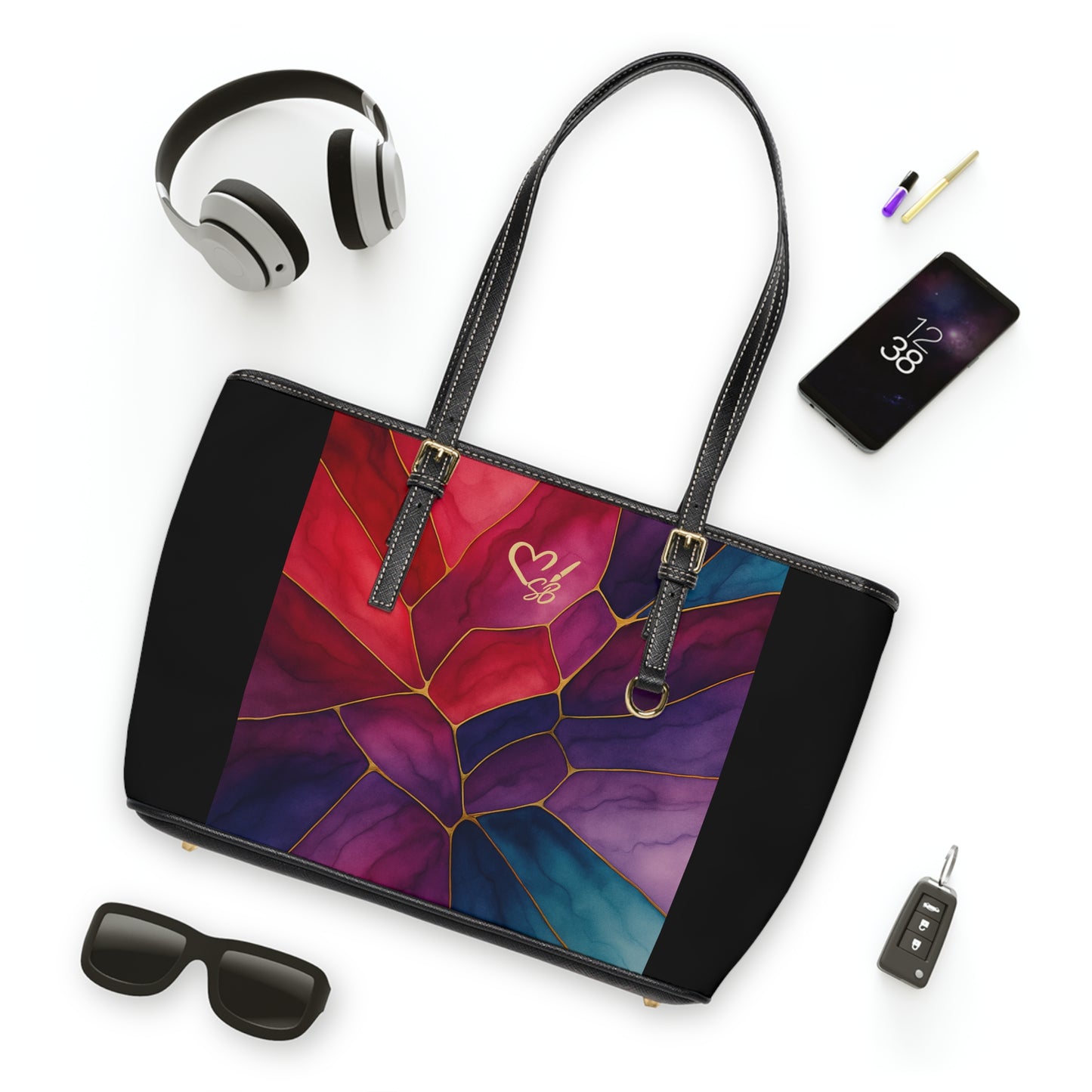 Shelby-2025 Artisan Luxe Collection-Tote Bag — Abstract Stained Glass Floral Shoulder Tote (PU Leather)