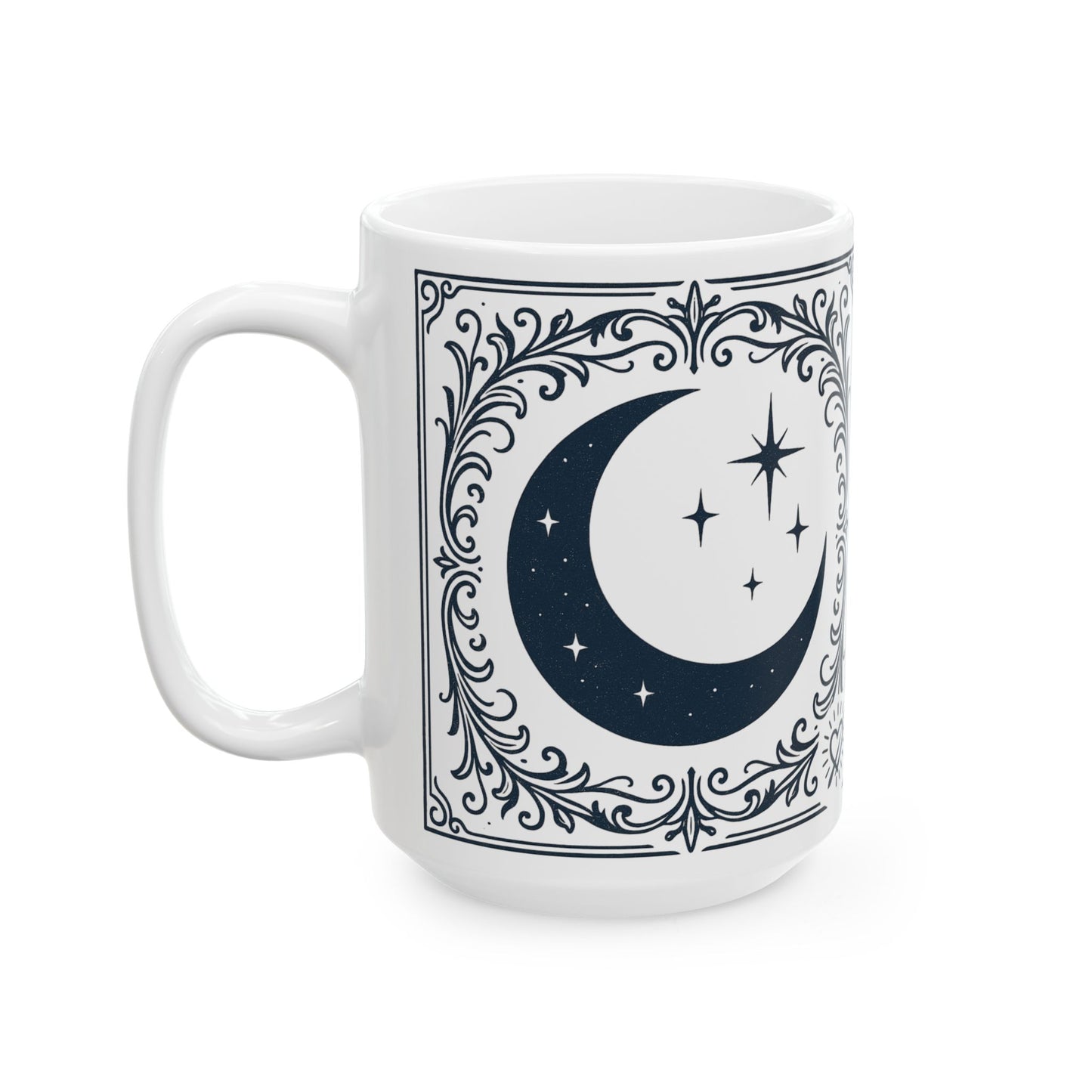 Mystic Moon Ceramic Mug 2— Vintage Crescent Moon & Stars Coffee Cup (11oz/15oz)