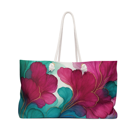 Crimson-Floral Weekender Bag - Perfect for Travel and Getaways