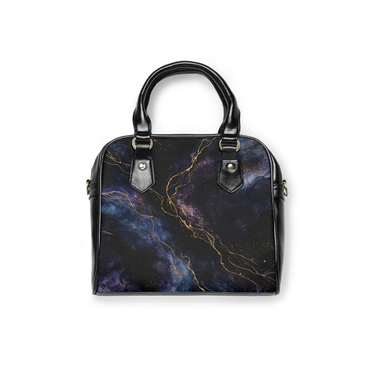 Onyx-2025 Artisan Luxe Collection- Shoulder Handbag — Black & Gold Swirl Tote with Heart Monogram