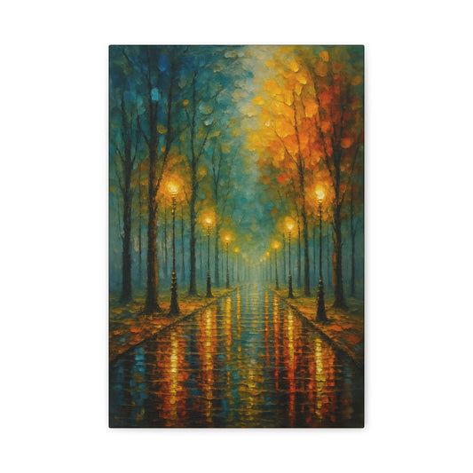 Autumn Street Lanterns Matte Canvas Art — Stretched 1.25"