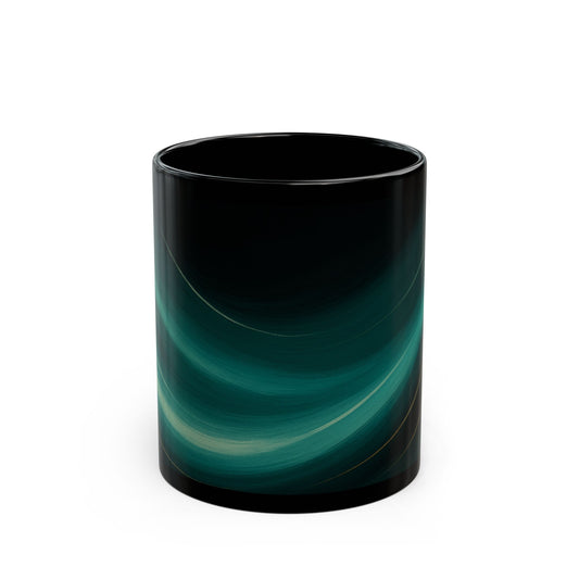 Emerald Wave 3-Soulful Collection-Black Coffee Mug — 11oz/15oz Abstract Teal Swirl Ceramic