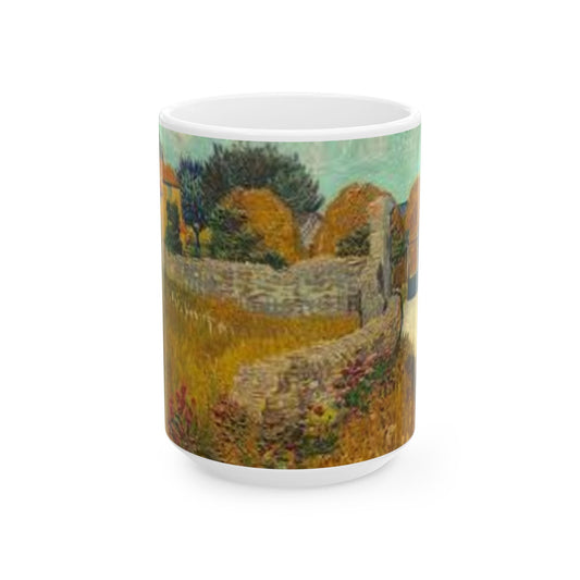 Van Gogh Landscape 2-Echoes of the Masters- Ceramic Mug — Serene Meadow & Sky Coffee Cup (11oz, 15oz)