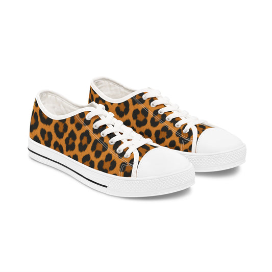 Leopard Print-Women's Low Top Sneakers — Animal Print Casual Canvas Shoes