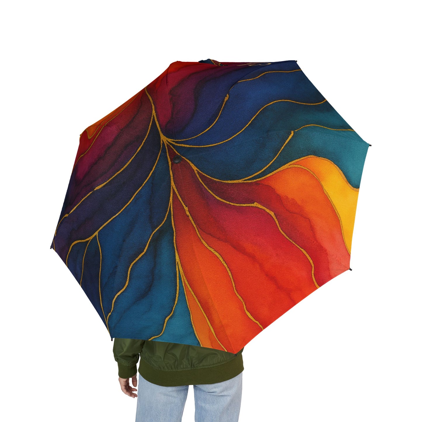 Jayla-2025 Artisan Luxe Collecction- Foldable Umbrella — Vibrant Red & Blue Rain Shield