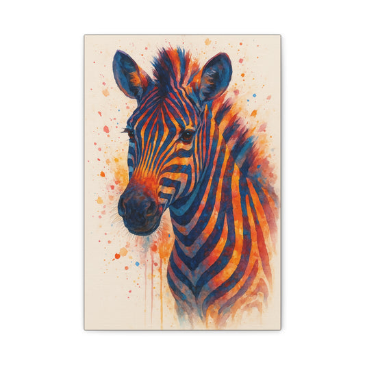 Zebra-Bold Colorful Abstract Animal Acrylic Ink Matte Canvas (Stretched)