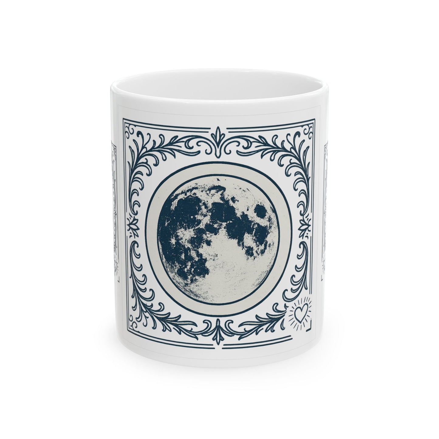 Moon Phase White Ceramic Mug — Vintage Lunar Art Coffee Cup (11oz, 15oz)