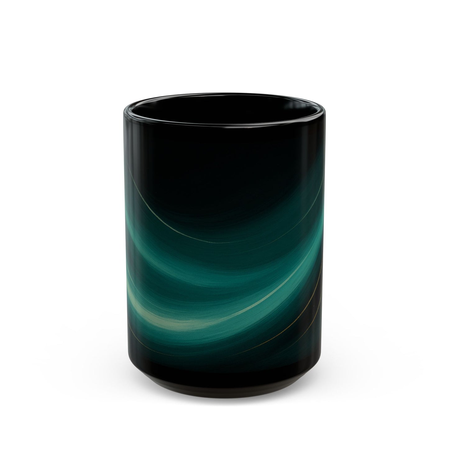 Emerald Wave 3-Soulful Collection-Black Coffee Mug — 11oz/15oz Abstract Teal Swirl Ceramic