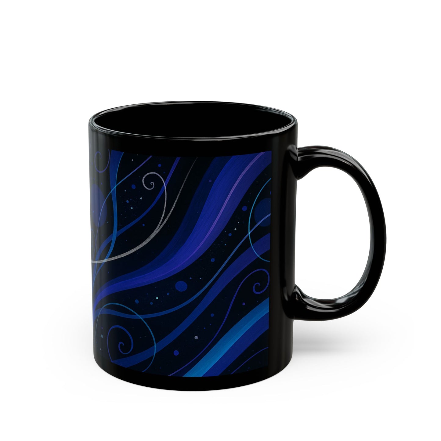 Midnight Bloom 2-Soulful Collection -Black Ceramic Mug — Swirl Coffee Cup (11oz & 15oz)