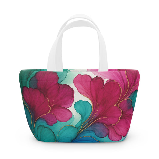 Crimson Sylish Floral Lunch Bag from the Artistic Collection– Insulated Tote for Work, School, Picnics, Eco-Friendly Gift, Trendy Storage Solution