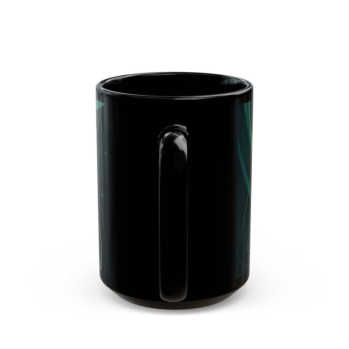Emerald Wave-Soulful Collection- Black Coffee Mug — 11oz/15oz Abstract Teal Swirl Ceramic