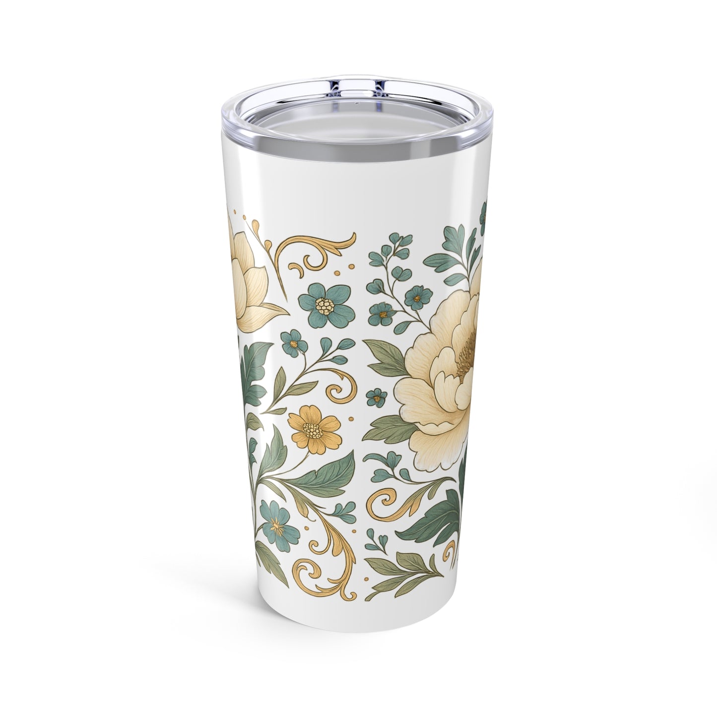 Vintage Cream Peony Travel Cup-20oz Floral Tumbler