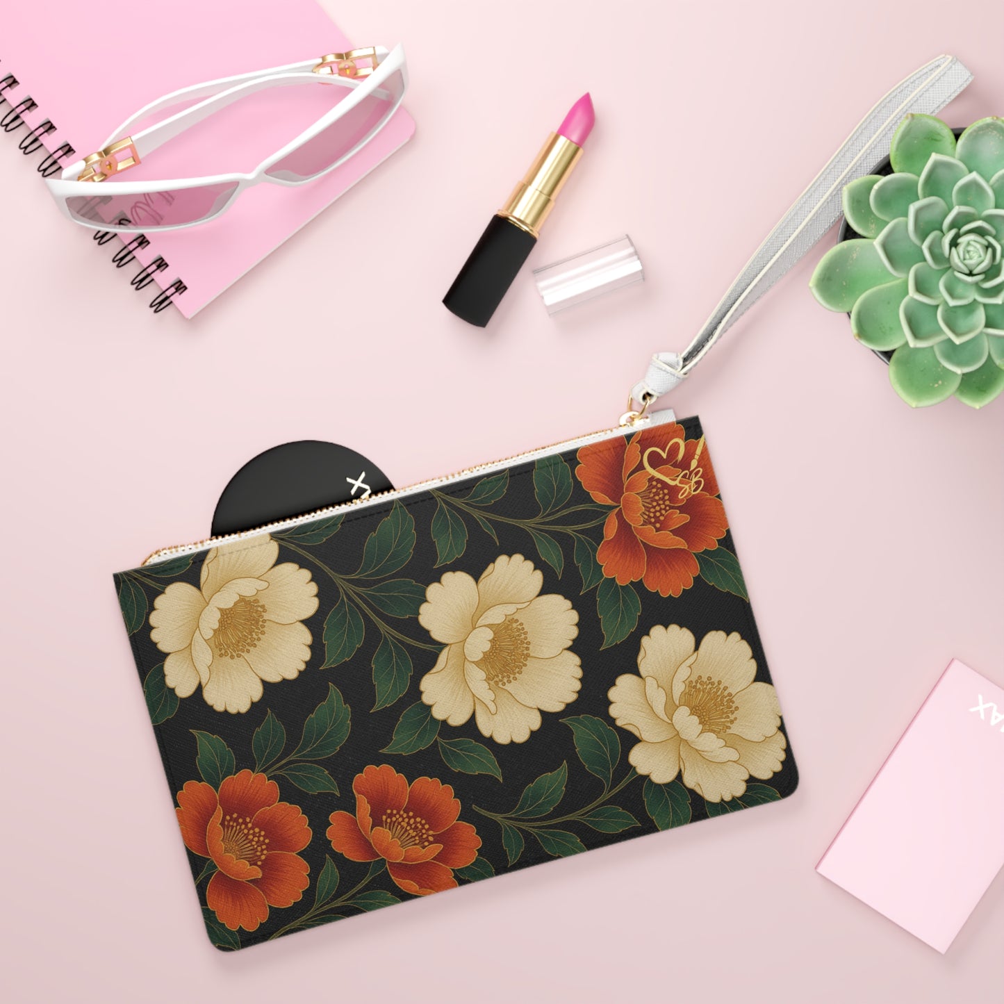 Peony  Floral Clutch Bag — Vintage Cream & Rust