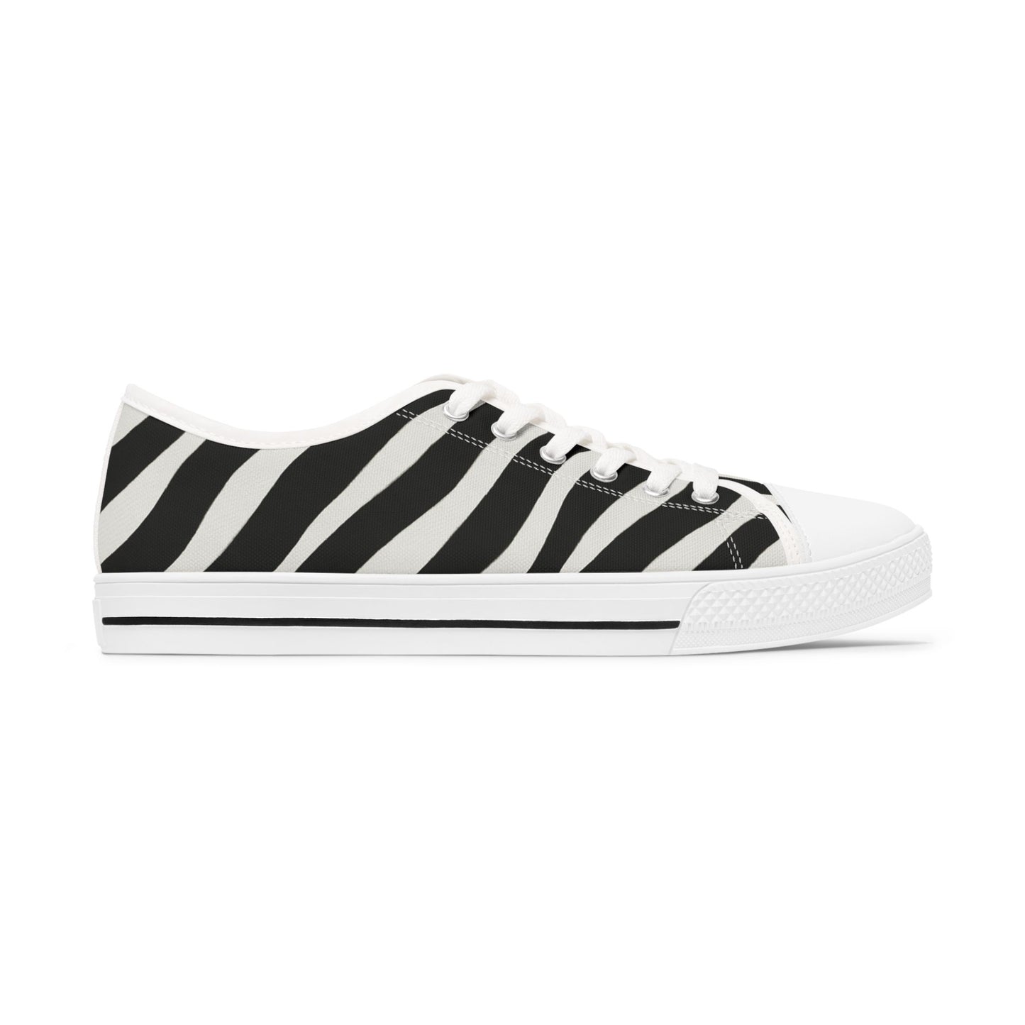 Zebra Stripe Women's Low Top Sneakers — Black & White Animal Print Casual Canvas Shoes