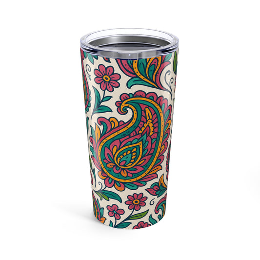 20oz Paisley Floral Tumbler — Colorful Boho Insulated Travel Cup