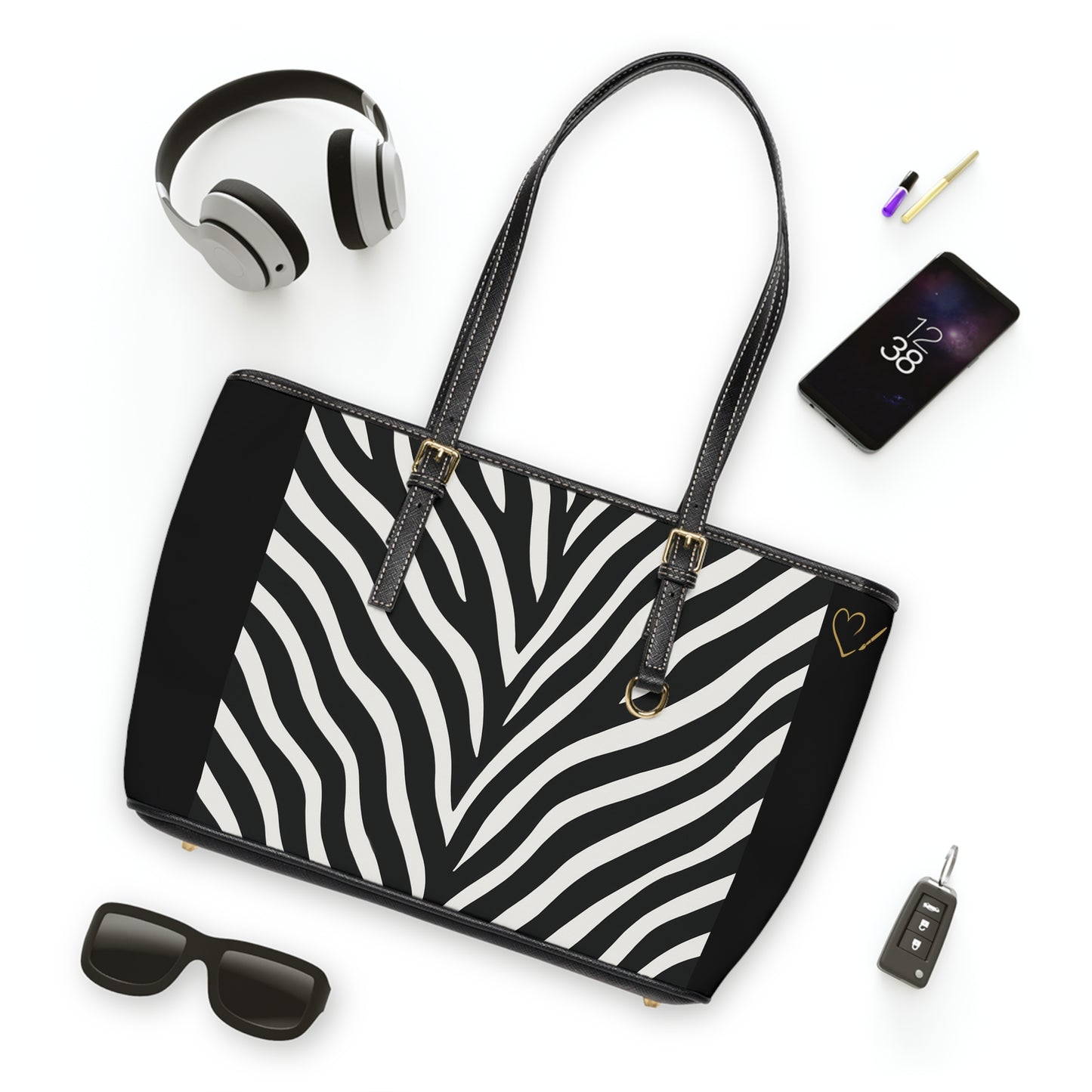 Zebra Print PU Leather Shoulder Bag — Black & White Animal Print Tote