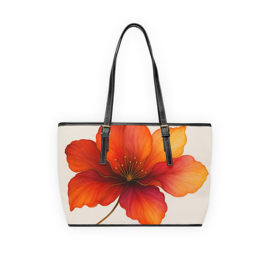 Bella Floral -2025 Artisian Collection — Red Orange Hibiscus PU Leather Shoulder Bag