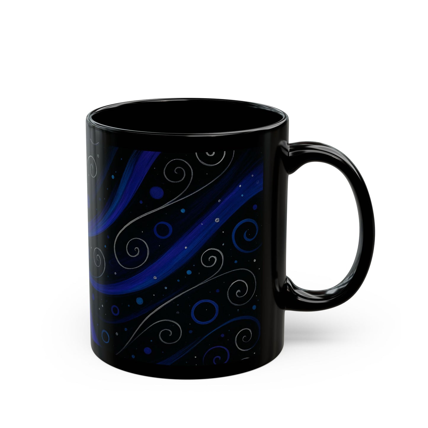 Midnight Blooms 3-Soulful Collection-Black Ceramic Mug — Midnight Swirl Coffee Cup (11oz & 15oz)