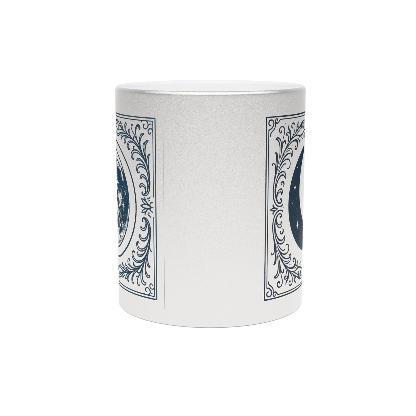 Metallic Waxing and Waining Moon Mug — Silver/Gold Celestial Coffee Cup