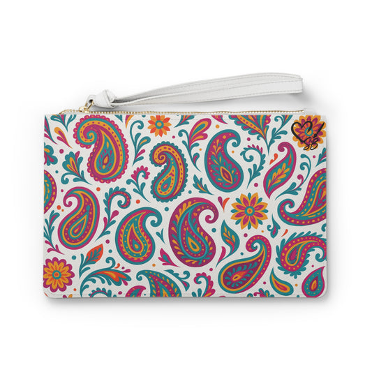 Paisley Floral Clutch Bag — Colorful Boho Wristlet Purse