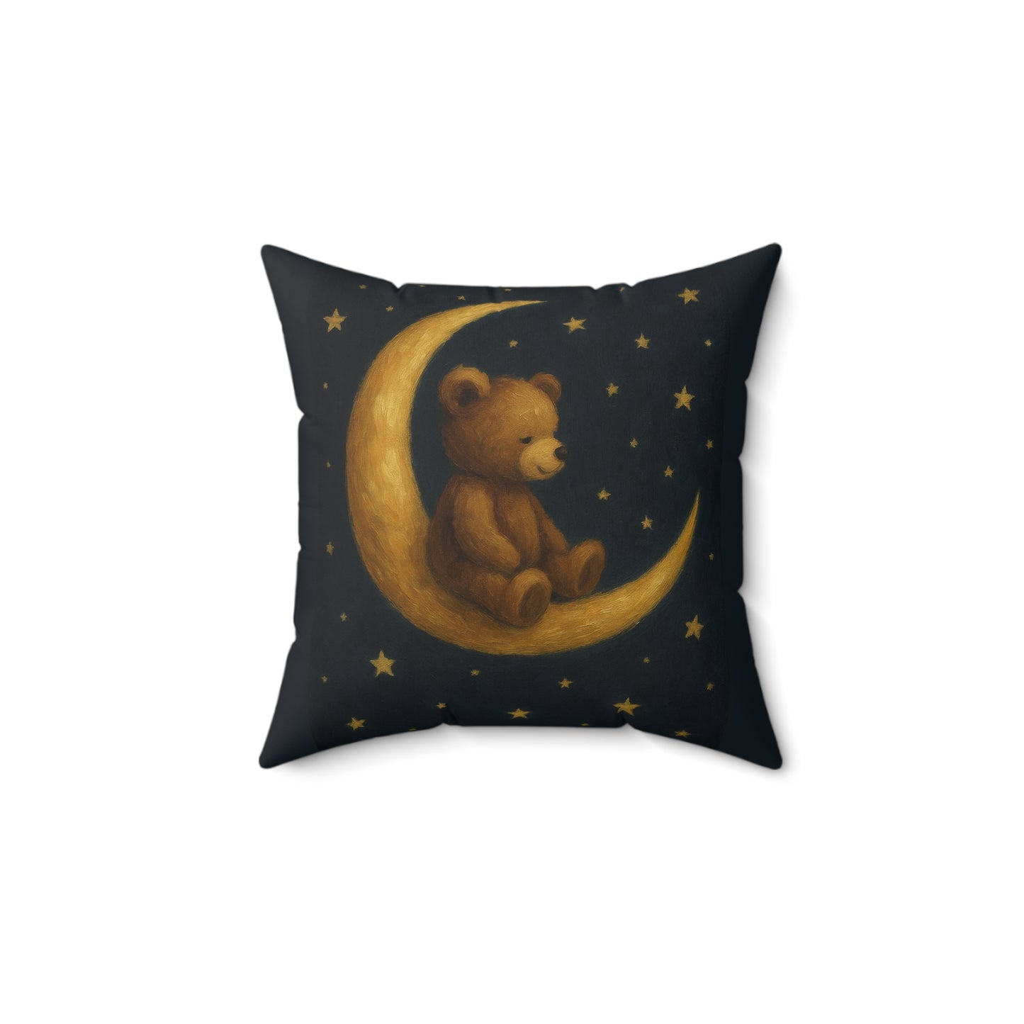 To the Moon-Teddy on Moon Faux Suede Pillow — Nursery Night Sky Decorative Throw Pillow