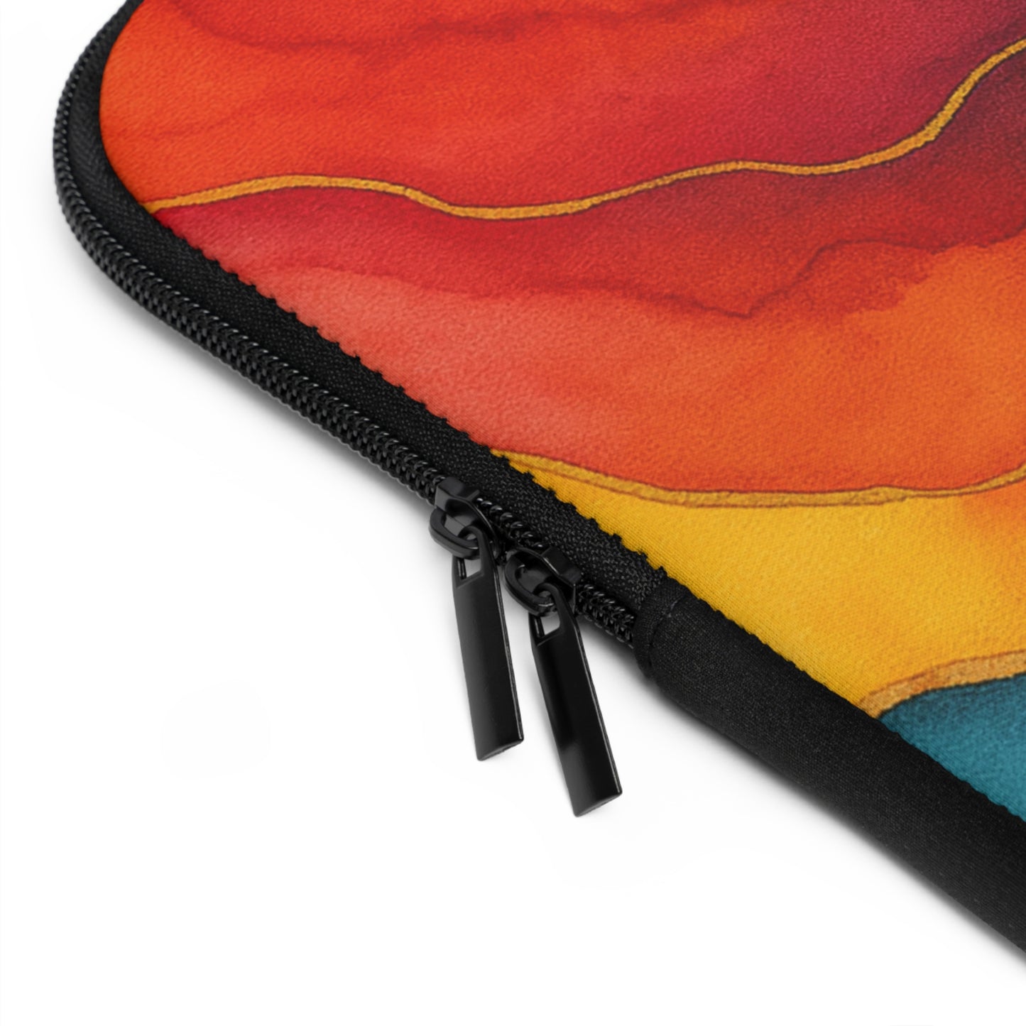 Abstract Sunset Swirl Laptop Sleeve — Colorful Watercolor Design with Gold Line Accent