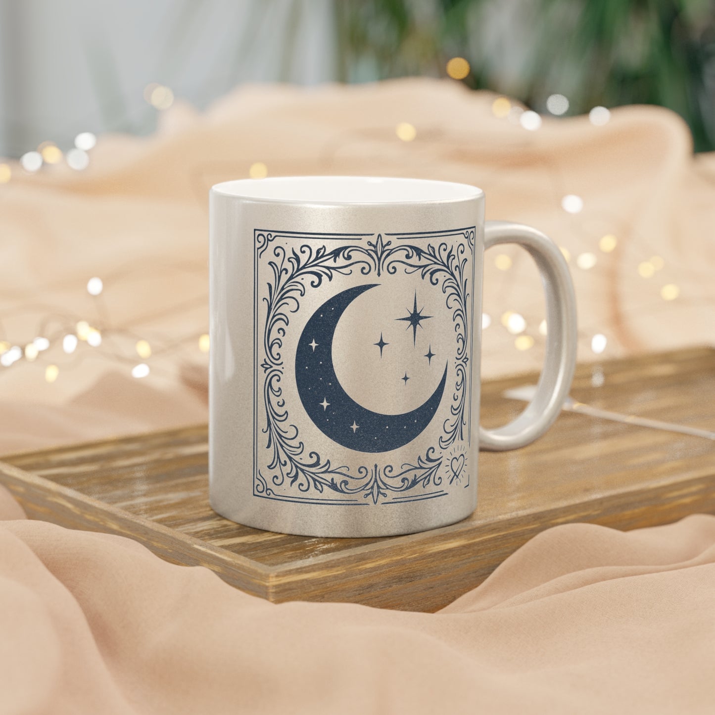 Metallic Waxing and Waining Moon Mug — Silver/Gold Celestial Coffee Cup