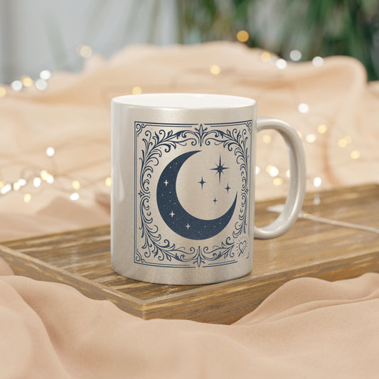 Metallic Waxing and Waining Moon Mug — Silver/Gold Celestial Coffee Cup