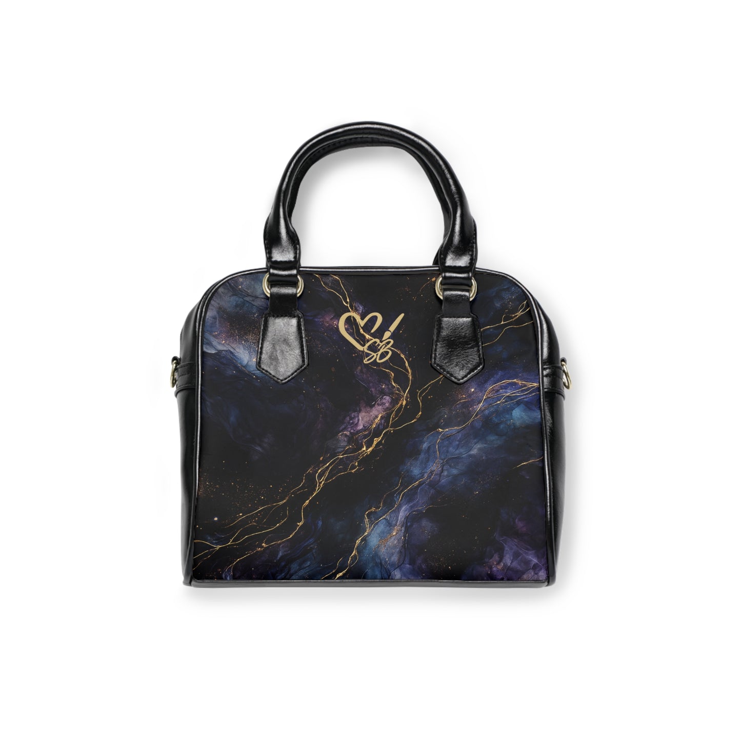 Onyx-2025 Artisan Luxe Collection- Shoulder Handbag — Black & Gold Swirl Tote with Heart Monogram