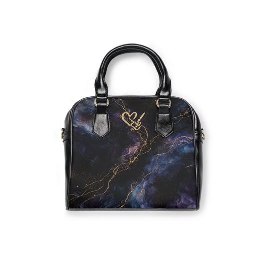 Onyx-2025 Artisan Luxe Collection- Shoulder Handbag — Black & Gold Swirl Tote with Heart Monogram