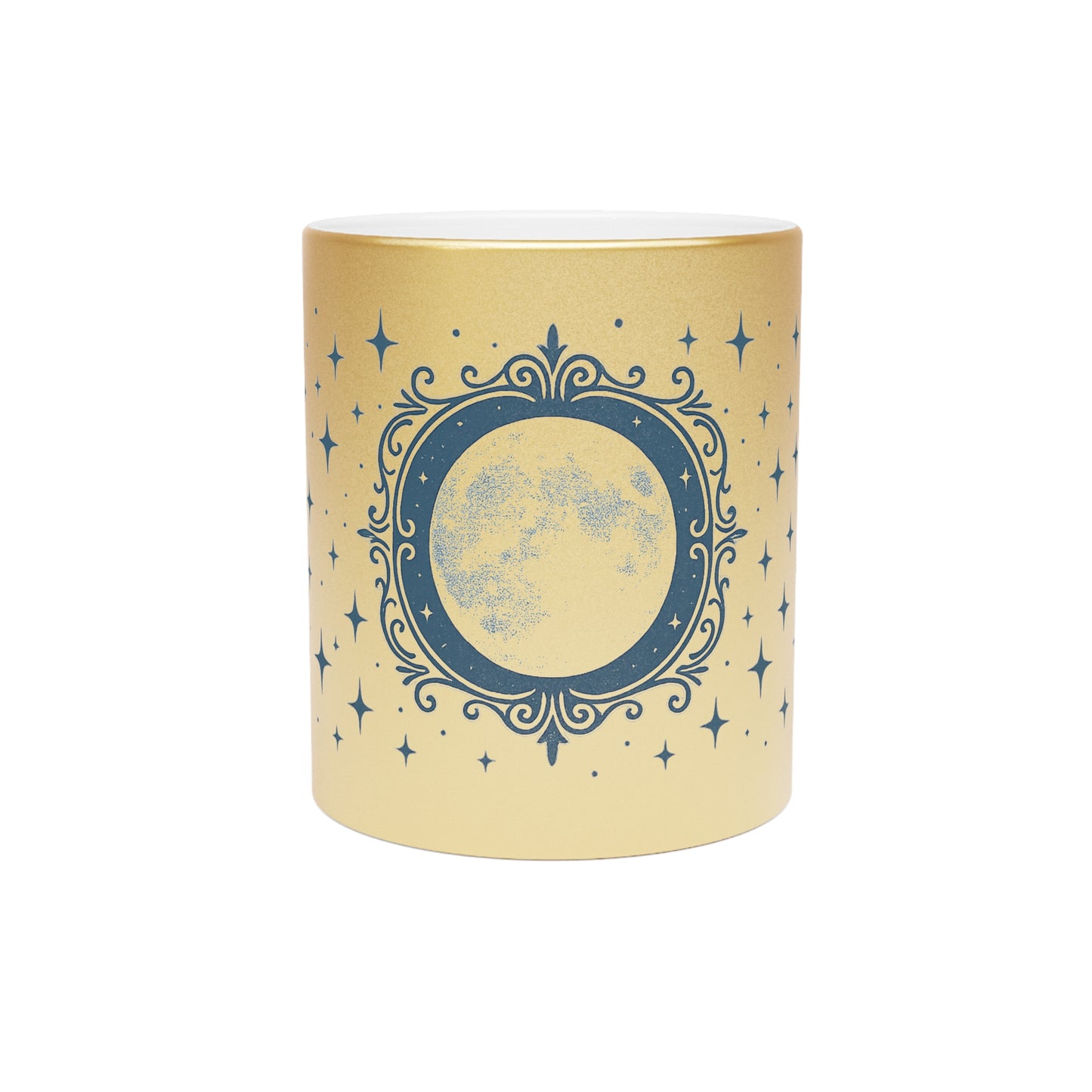 Moon Phase Metallic Mug — Silver/Gold Celestial Coffee Cup with Stars & Crescent