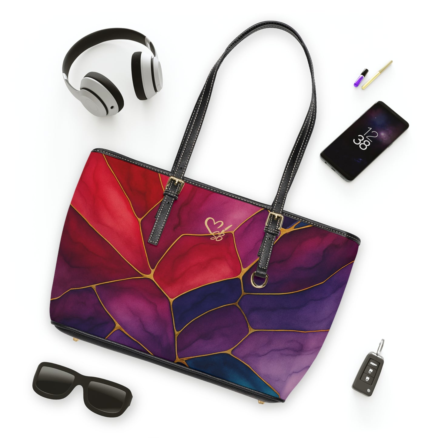 Shelby-2025 Artisian Collection— Stained Glass Floral PU Leather Shoulder Tote