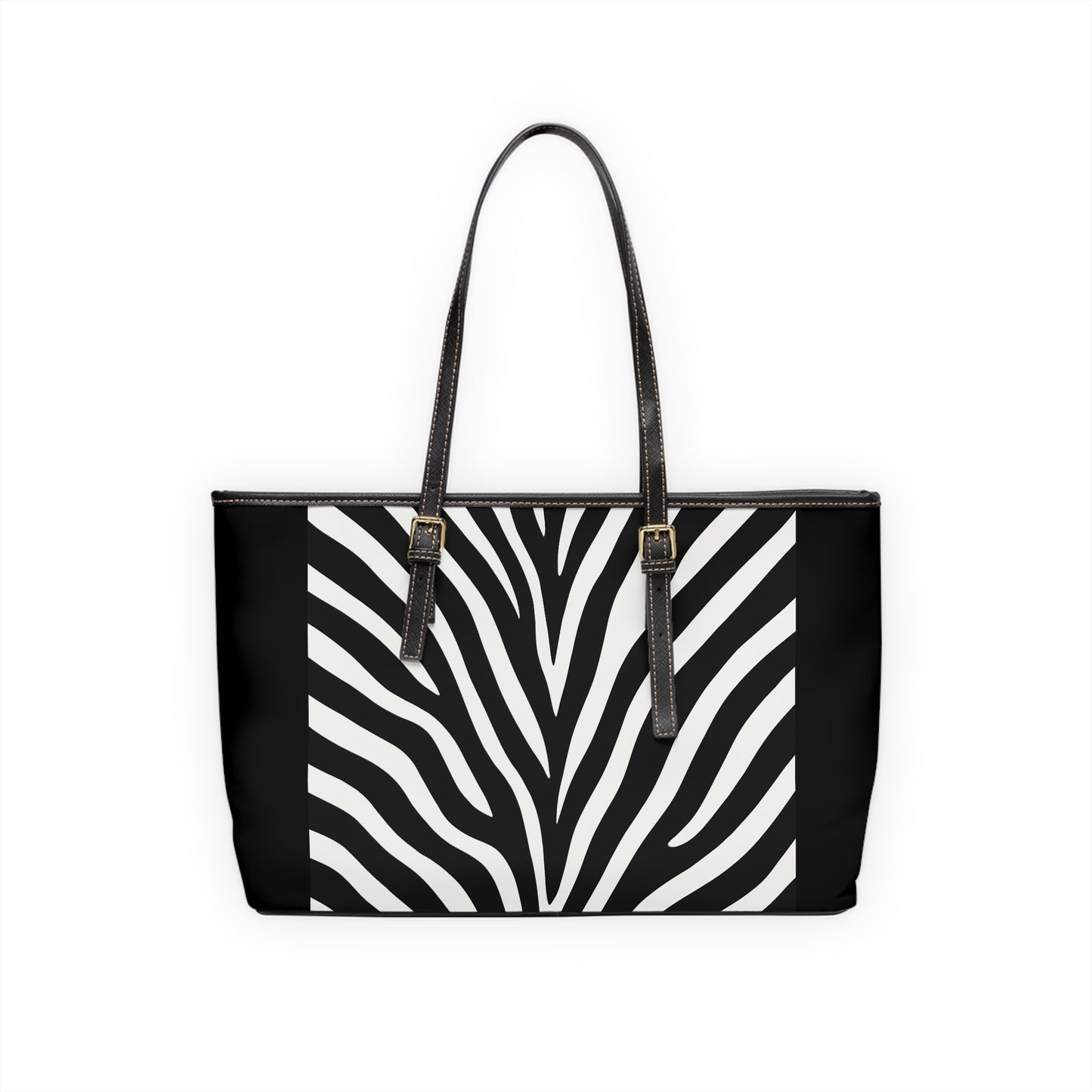 Zebra Print PU Leather Shoulder Bag — Black & White Animal Print Tote