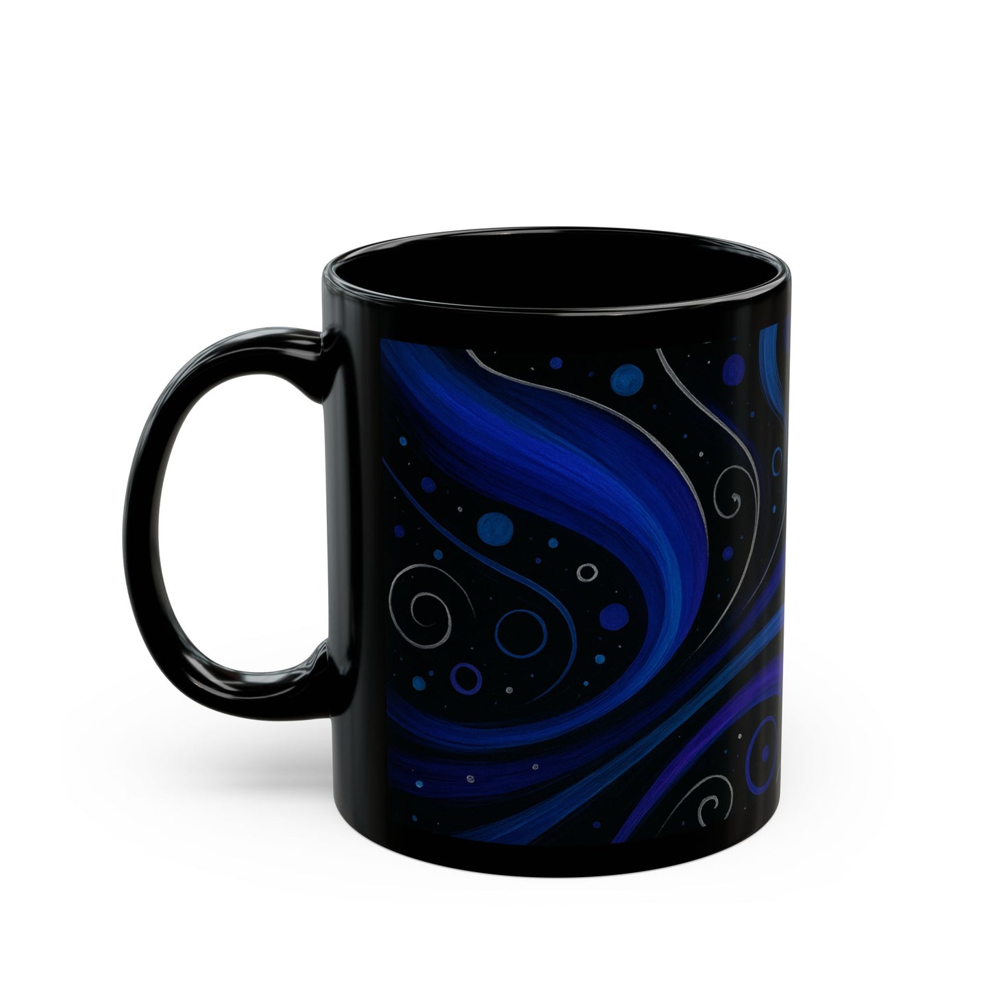 Midnight Blooms 3-Soulful Collection-Black Ceramic Mug — Midnight Swirl Coffee Cup (11oz & 15oz)