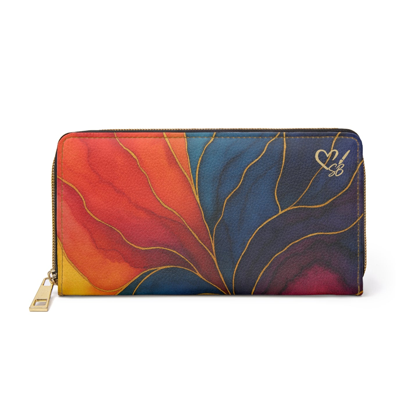 Jayla-2025 Artisan Luxe Collection- Zipper Wallet – Abstract Gold-Leaf Floral Design