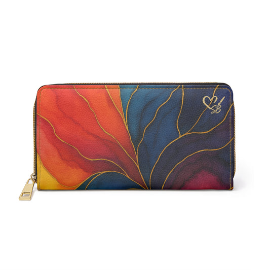Jayla-2025 Artisan Luxe Collection- Zipper Wallet – Abstract Gold-Leaf Floral Design