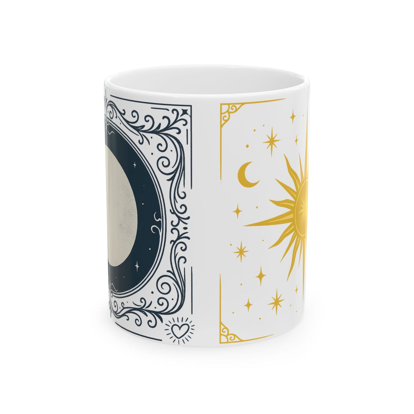 Duo Astrology Moon & Sun Ceramic Mug — Celestial Tarot-Inspired Coffee Cup (11oz/15oz)