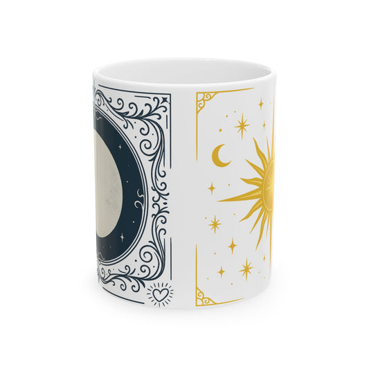 Duo Astrology Moon & Sun Ceramic Mug — Celestial Tarot-Inspired Coffee Cup (11oz/15oz)