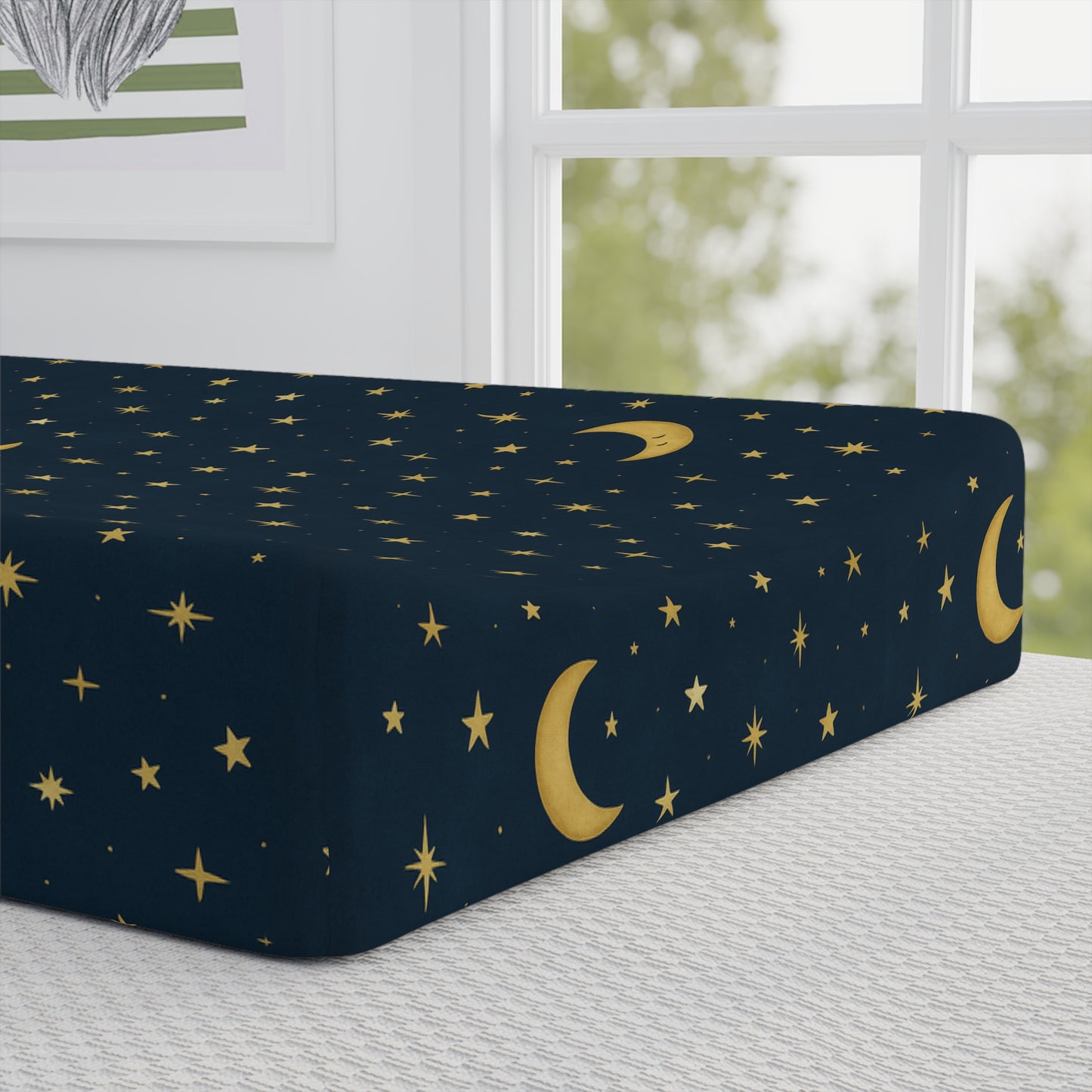 To the Moon – Baby Changing Pad Cover | Celestial Dreams – Navy & Gold Nursery Bedding