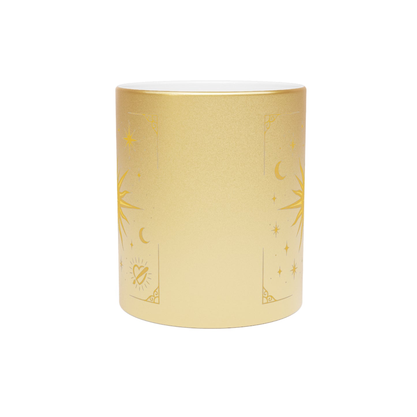 Gold Celestial Sun Metallic Mug — Silver/Gold Cosmic Coffee Cup