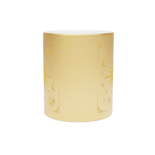 Gold Celestial Sun Metallic Mug — Silver/Gold Cosmic Coffee Cup
