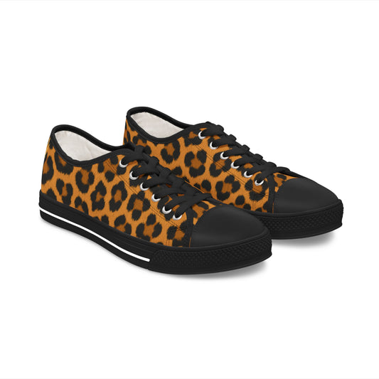 Leopard Print-Women's Low Top Sneakers — Animal Print Casual Canvas Shoes