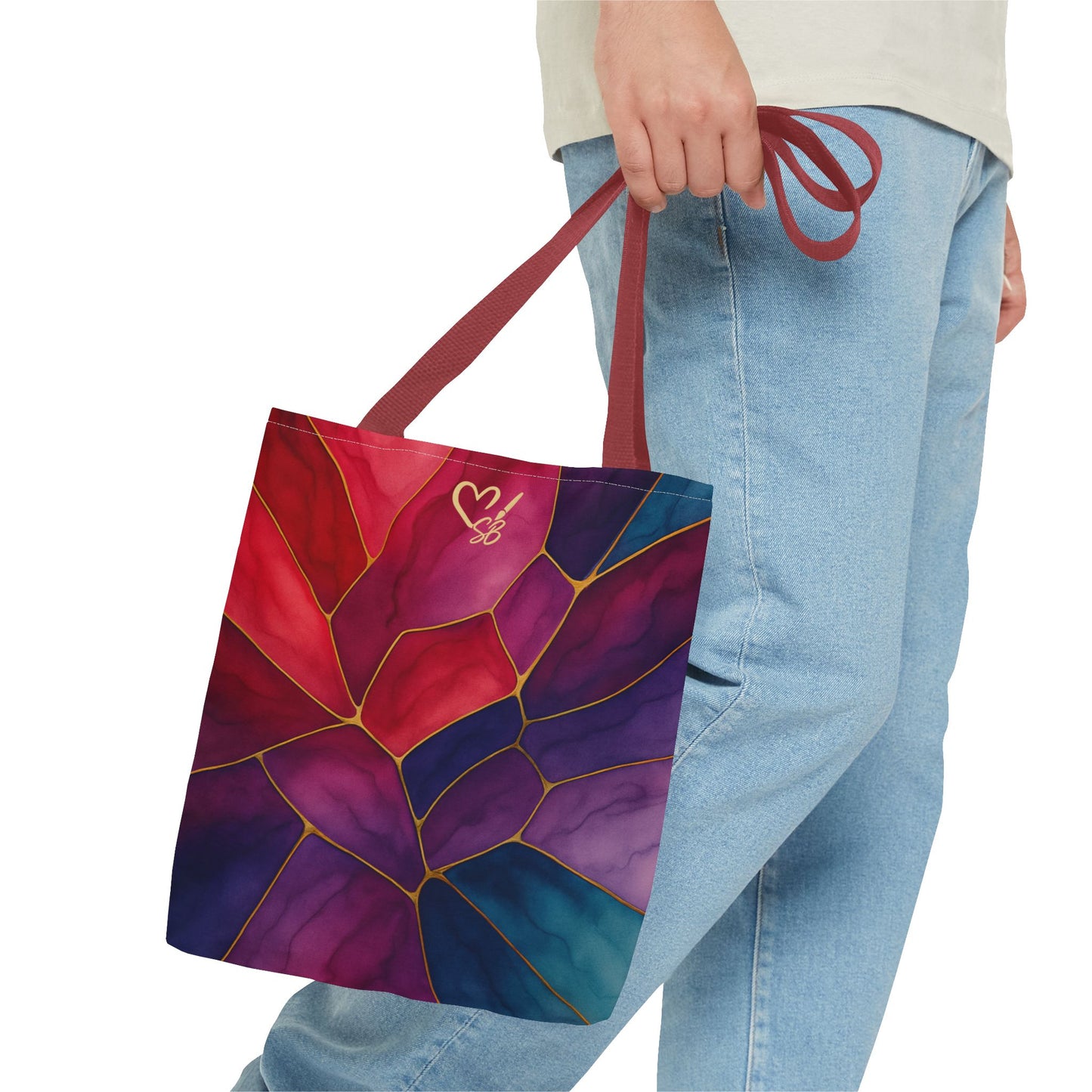 Shelby-2025 Artisan Luxe Collection-Tote Bag — Jewel-Tone Stained Glass Floral Pattern Tote